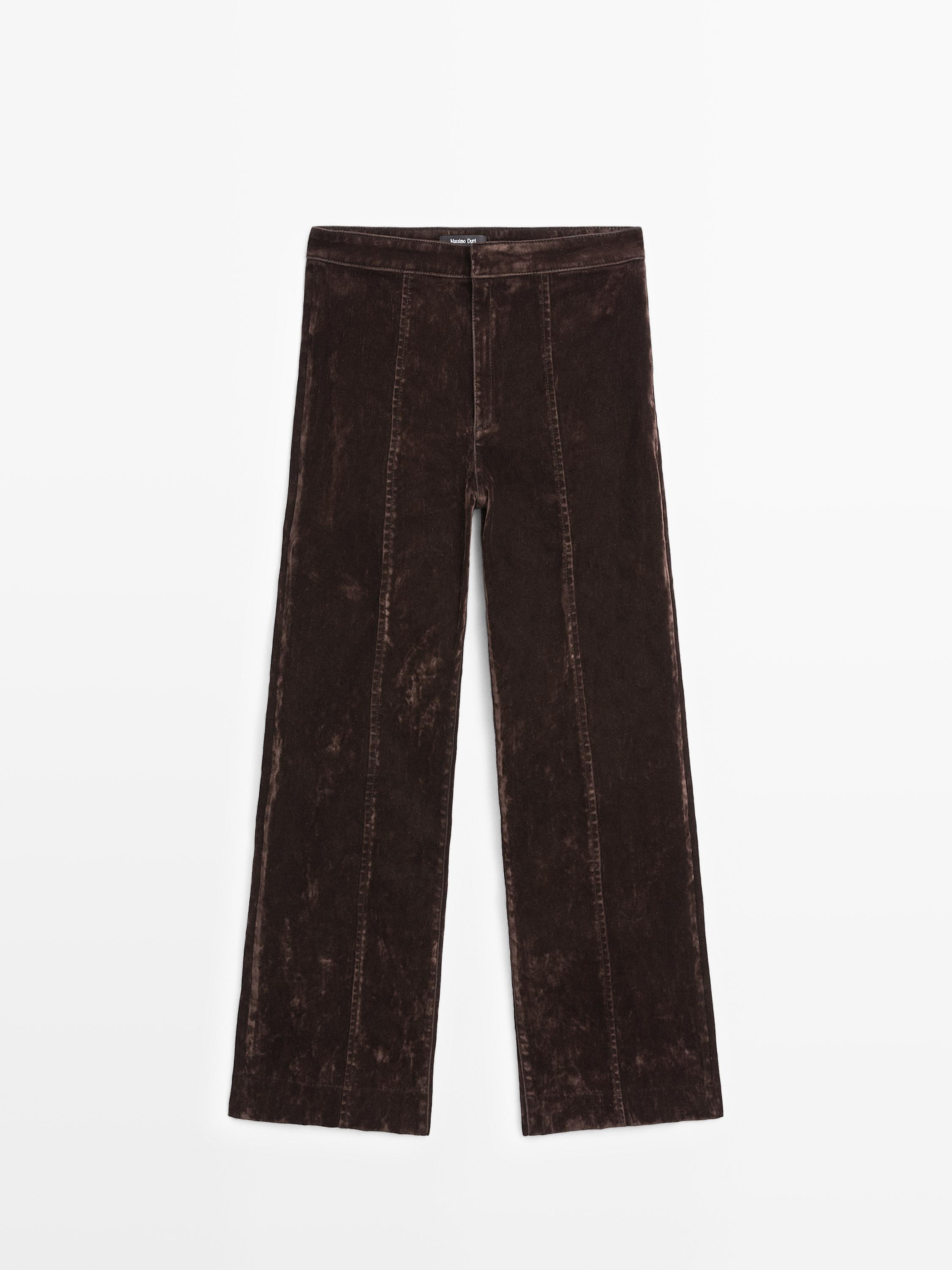 Jean flare taille haute effet velours